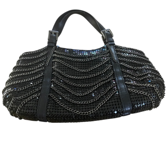 WHITING & DAVIS Chainmail Black Leather, Mesh, & Chain Mini Handbag Evening Bag - Picture 4 of 14